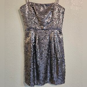 BCBGMaxAzria Strapless Silver Sequin Dress